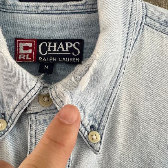 VTG Chaps Ralph Lauren Distressed Men's Denim Shirt M 23x29 - Picture 5 of 7
